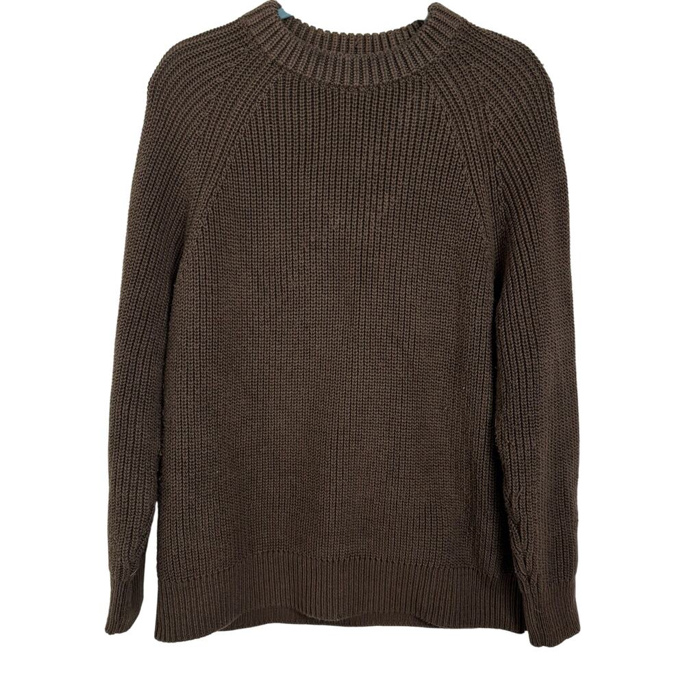 Jenni Kayne Cotton Oversized Brown Crew Neck Fishermen Knit Sweater. XXS